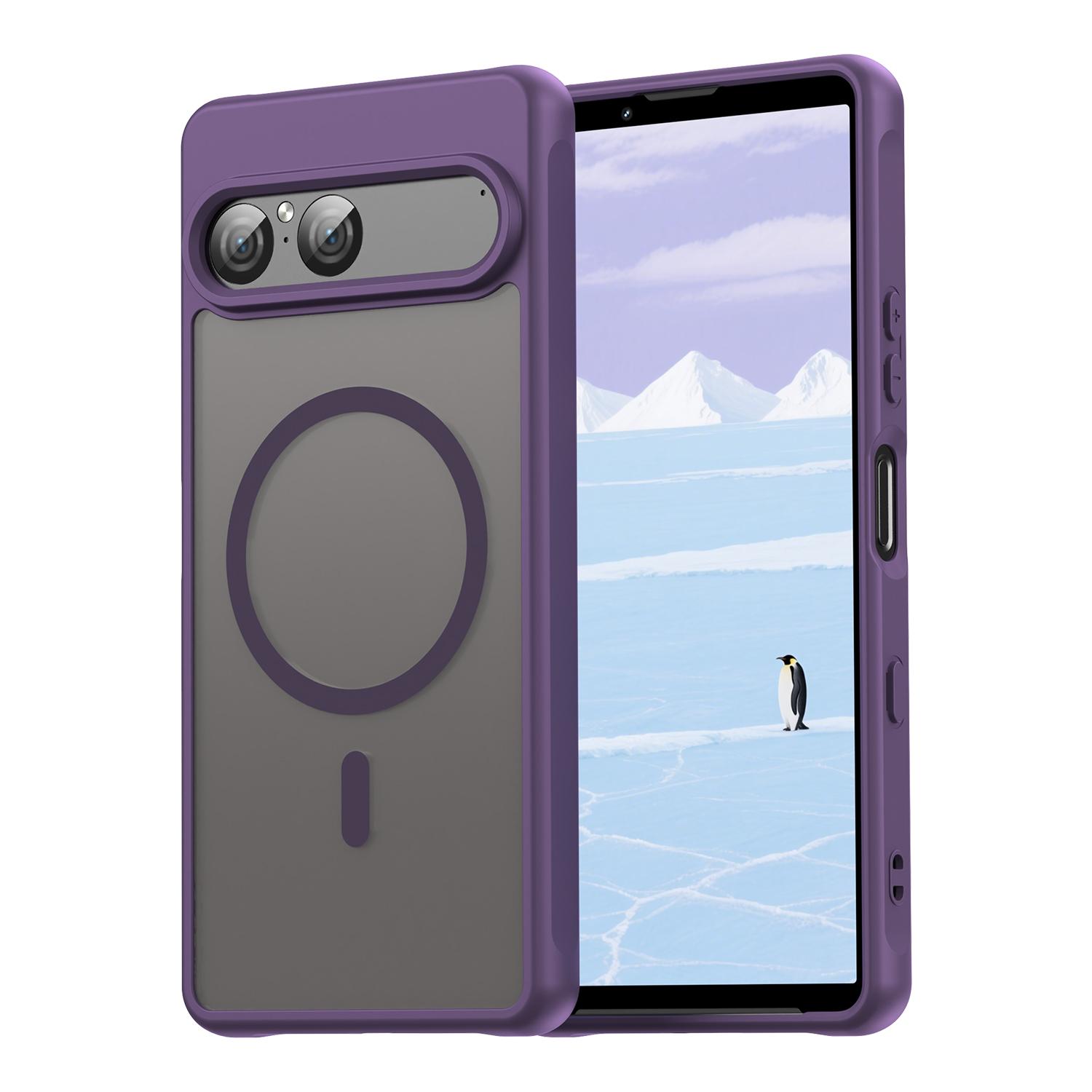 

Чехол для телефона Sony Xperia 10 VII Magsafe, Магнитный противоударный чехол Magsafe, Гибридный бампер для Sony Xperia 10 VII фиолетовый