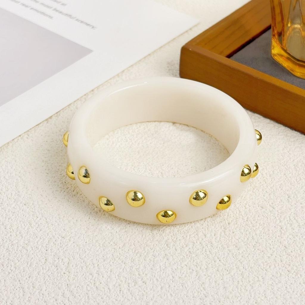 Irregular Punk Geometric Acrylic Resin Wide Bangles Vintage Fashion Gold Color Metal Bracelet Bangle For Women Men Jewelry