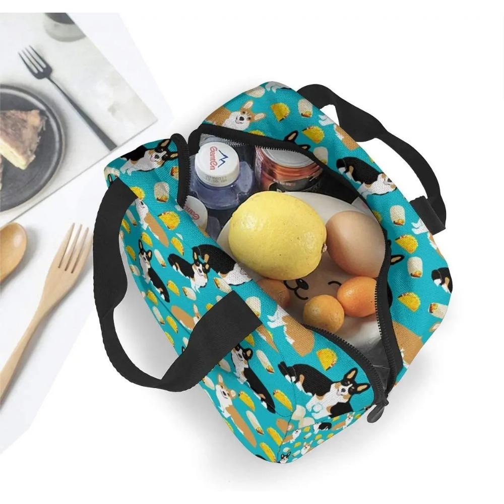 Tacos Cute Corgi Dogs Insulated Lunch Bag Leakproof Cooler Lunch Box for Women Reusable Thermal Tote Bag for Work School Picnic