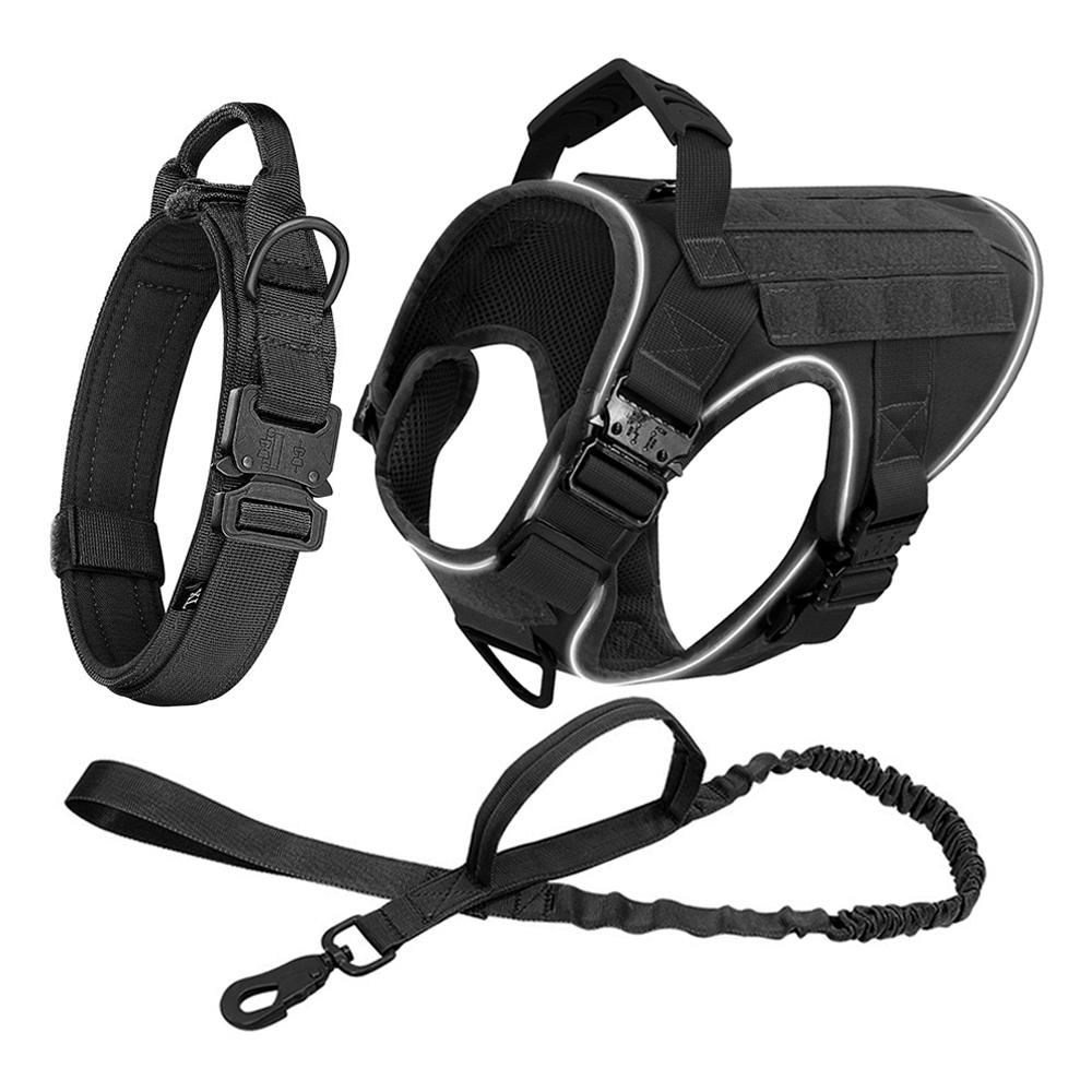 Colete Refletivo para Cães com 4 Fivelas de Metal Tático Militar para Treino de Animais de Estimação Colete Arreios Trela Coleira Acessórios para Cães Grandes