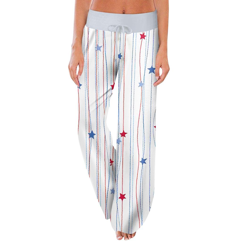 Damen Casual Sporthose mit Retro-Prints, perfekt für den Unabhängigkeitstag, mit Taschen und langer Länge.