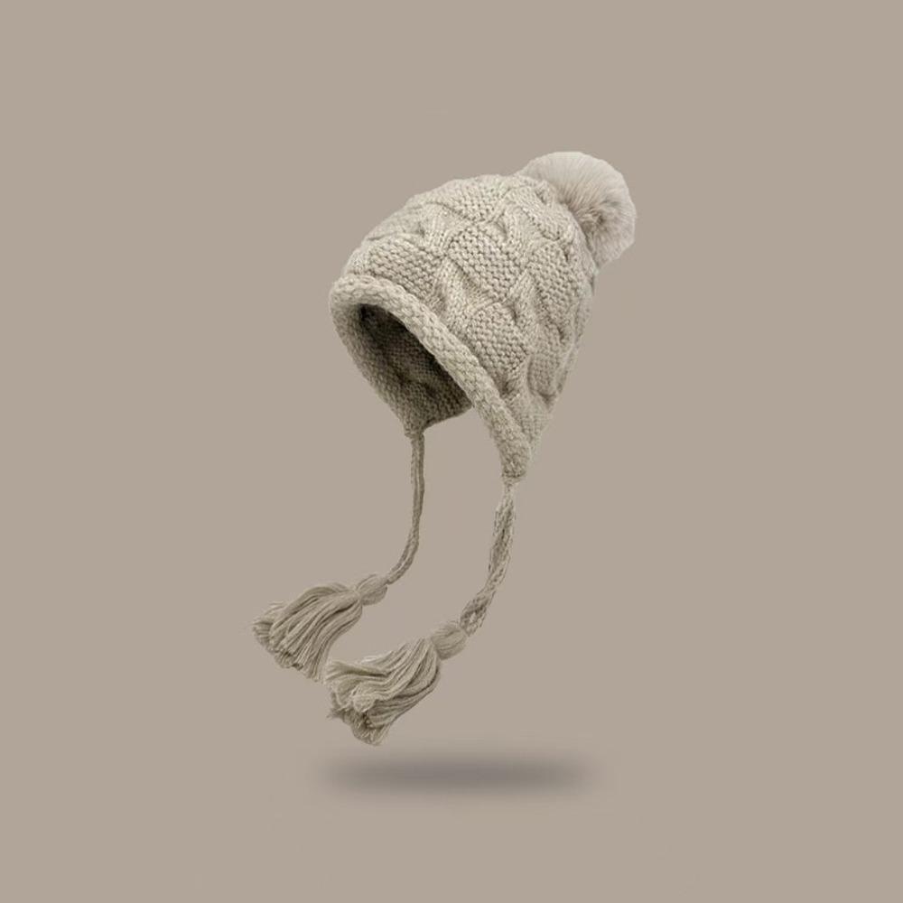 

Fashion Tassels Knitted Hat Solid Color Windproof Beanie Hat Warm Cold Proof Earflap Cap Winter хаки