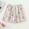 Women's Summer Cotton Silk Drapey Floral Shorts with Elastic Waist