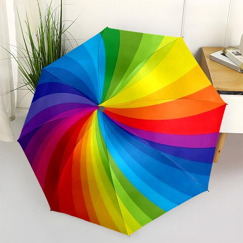 

1pc Rainbow Color Wheel Design Umbrella with Plastic Handle,Vibrant Cartoon Pattern,Multi-functional UmbrellaPT114