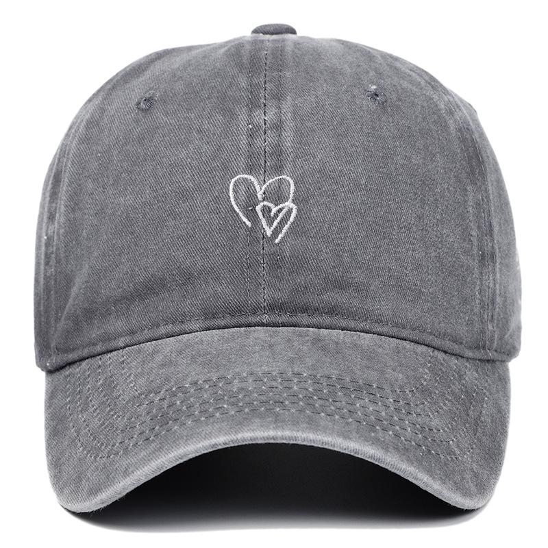 Vintage Heart Embroidered Pure Cotton Baseball Cap - Unisex Duckbill Hat One Size