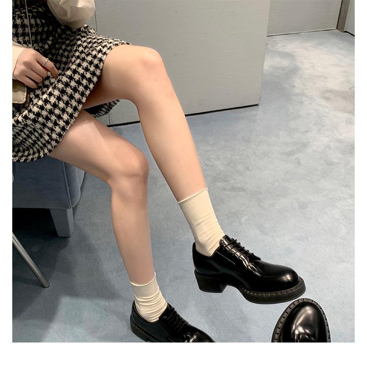 Cowhide Version~ Grape Mother Same British Style Lace-up Loafers Oxford Shoes Thick Heel Thick Sole Derby Small Leather Shoes Women