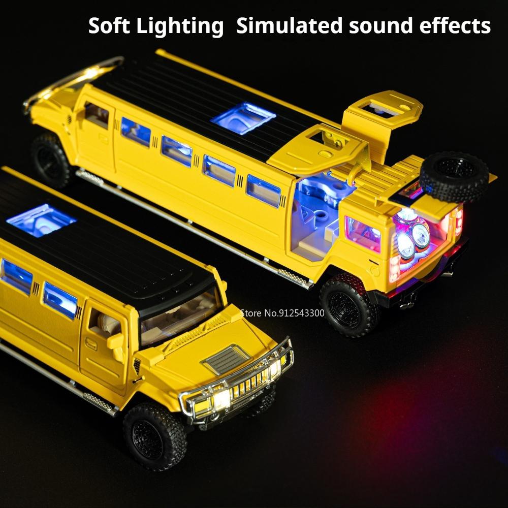 Scale 1:32 H2 Car Model Toy Doors Opened Pull Back High Simulation Sound Light Miniature Models Toys Hooby Gifts for Kids
