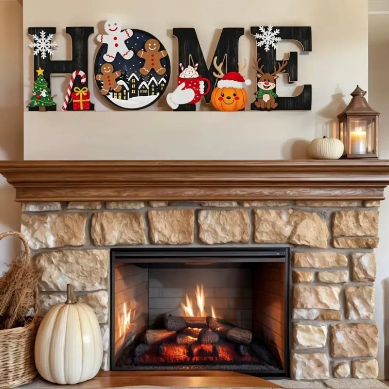4pcs Wooden Wall Decoration Set- Country Tree Theme Home Letter Hanging Decor Living Room/Kitchen Bedroom Cozy Wall Art Decor