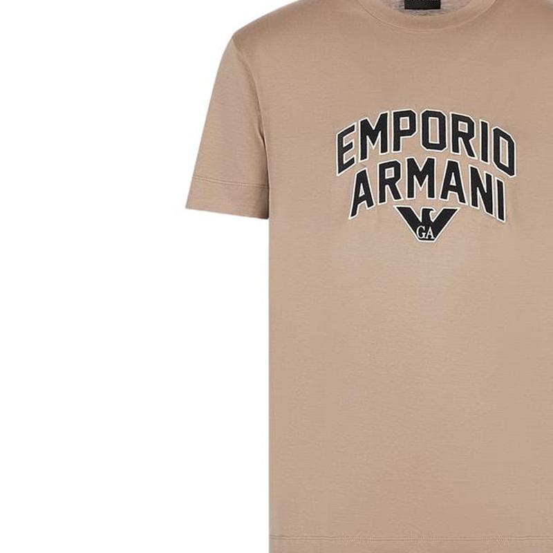 Emporio Armani Ss23 Letter Logo Embroidered Crew Neck Short Sleeve T-Shirt Men Tops Brown 3R1TBF-1JUVZ-0144