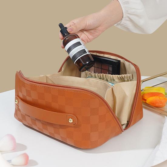 Trousse de Toilette Cosmétique Ouverte à Plat Imperméable Sac de Voyage pour Articles de Toilette Organisateur de Maquillage avec Séparateur Poignée Supérieure pour Femmes Voyages d'Affaires Séjours d'Une Nuit