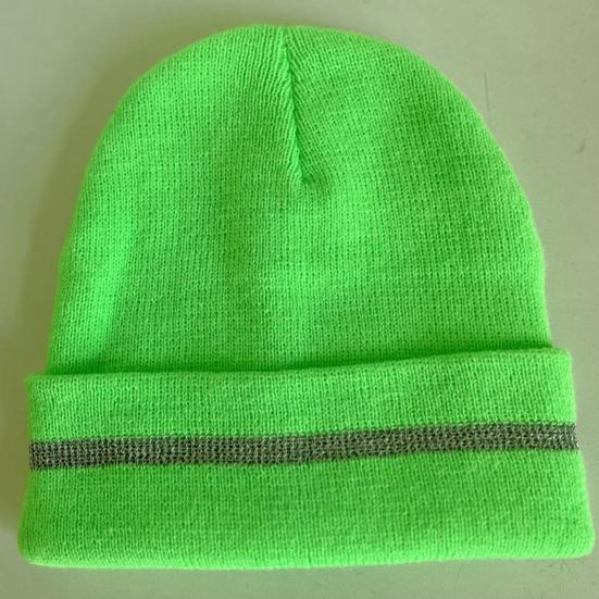Knitting Hat Reflective Strip Design Warm Unisex Hat Outdoor Windproof Cold Resistance Elastic Hat Headwear