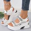 Crystal Wedge Platform Sandals Thick Sole Summer Fashion Comfortable Elevated Women Shoes Light Casual Hook&Loop Sports Sandals