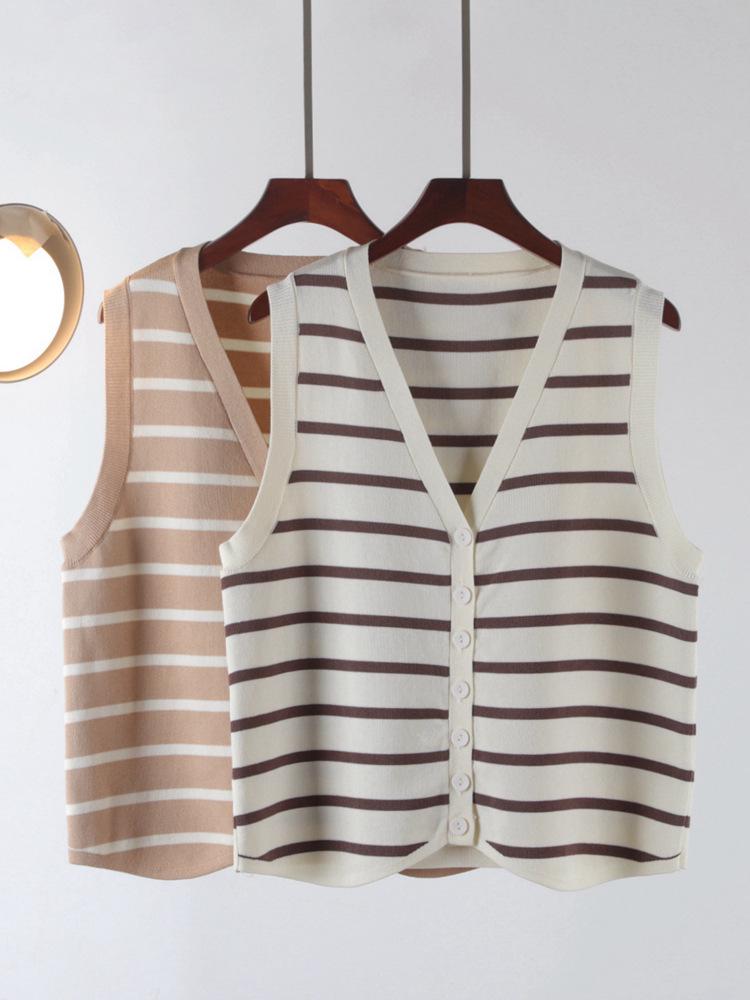 Striped Sleeveless Cardigan for Women - French Chic Autumn 2026 Vest