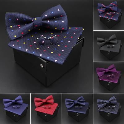 Bowtie Handkerchief Cufflinks Set, Men Fashion Butterfly, Party Wedding Bowties, Dots Bowtie