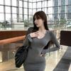Fashion Pure Desire Sexy Hooded Long-sleeved Dress Women's Clothing Spring New Slim and Thin Stacked Hip-wrapped Short Skirt