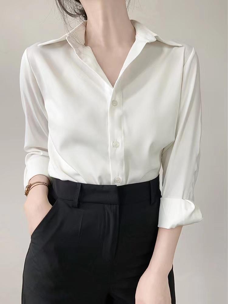 

Women s Spring 2024 Green Satin Commute Shirt - Casual & Unique Design L белый