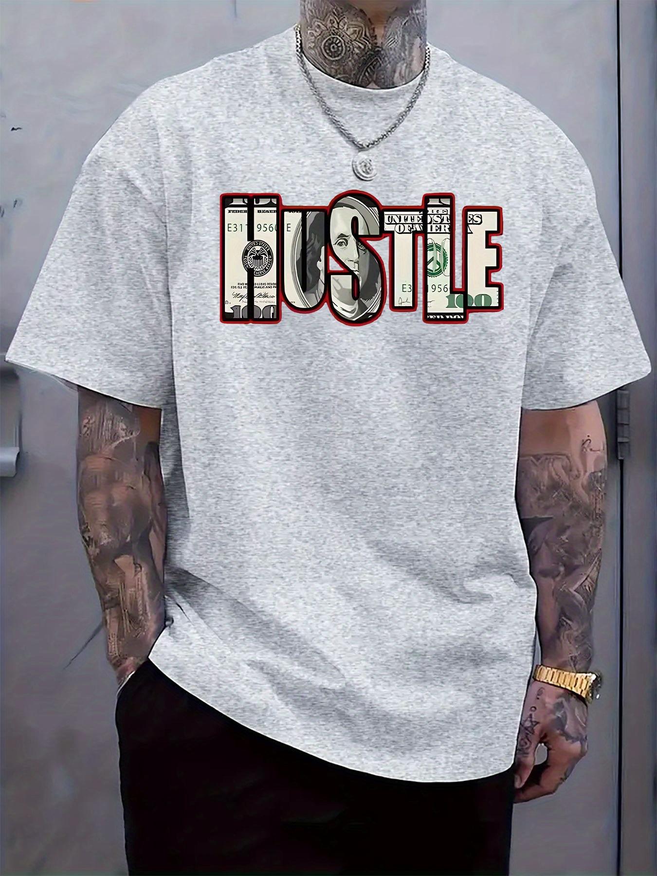 Money and Hustle Print Crew Neck Short Sleeve Tshirt Fash... S