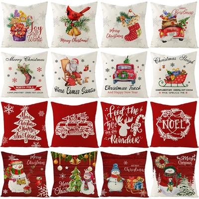 Watercolor Red Christmas Pillow Cover Polyester Printed Holiday Pillow Cartoon Pillow Cover
