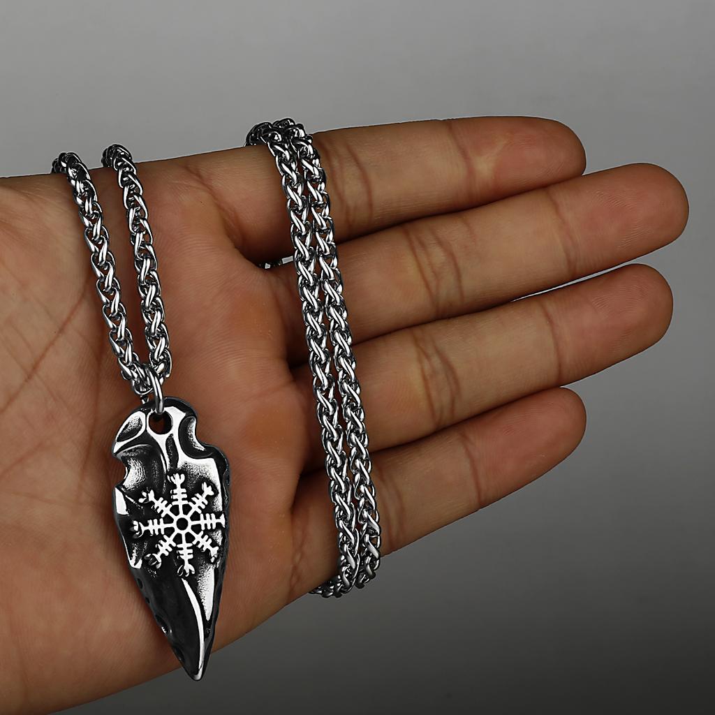 Titanium Stainless Steel Vintage Fashion Valknut Vegvisir Odin Sword Gungnir Rune Necklace Pendant Jewelry