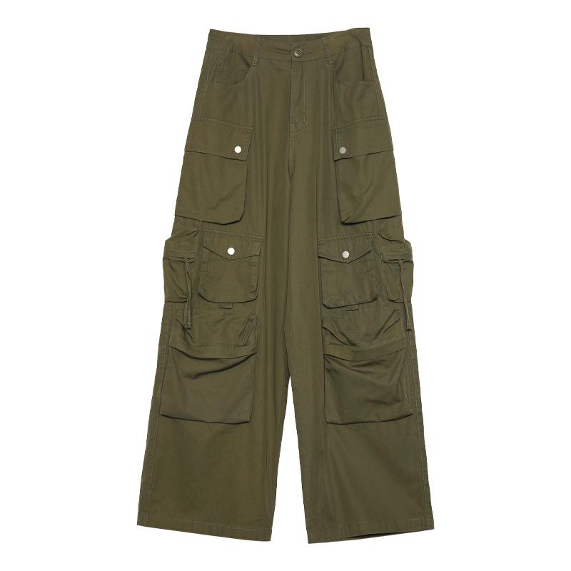 Tuogu Women s American Street Style 3D Pocket Cargo Pants: Spring/Summer Trendy Wide-Leg Casual Long Pants XL армия зеленый