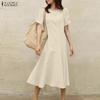 ZANZEA Women Casual Round Neck Solid Color Short Sleeve Dress