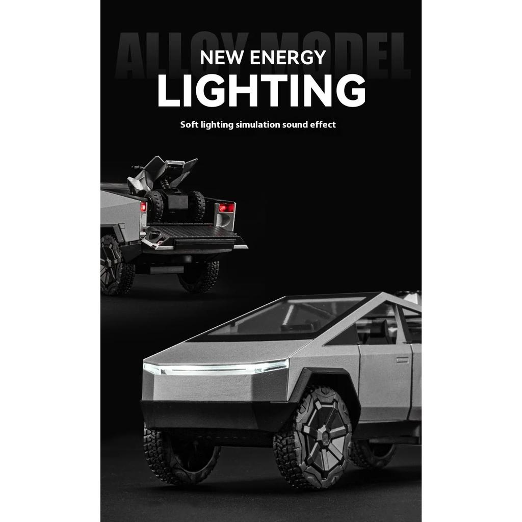 1/32 Tesla Cybertruck Zabawka Stop Off Road Diecast Metal Model Dźwięk i światło Pull Back Zabawka Prezent dla przyjaciół Dekoracyjne modne ozdoby