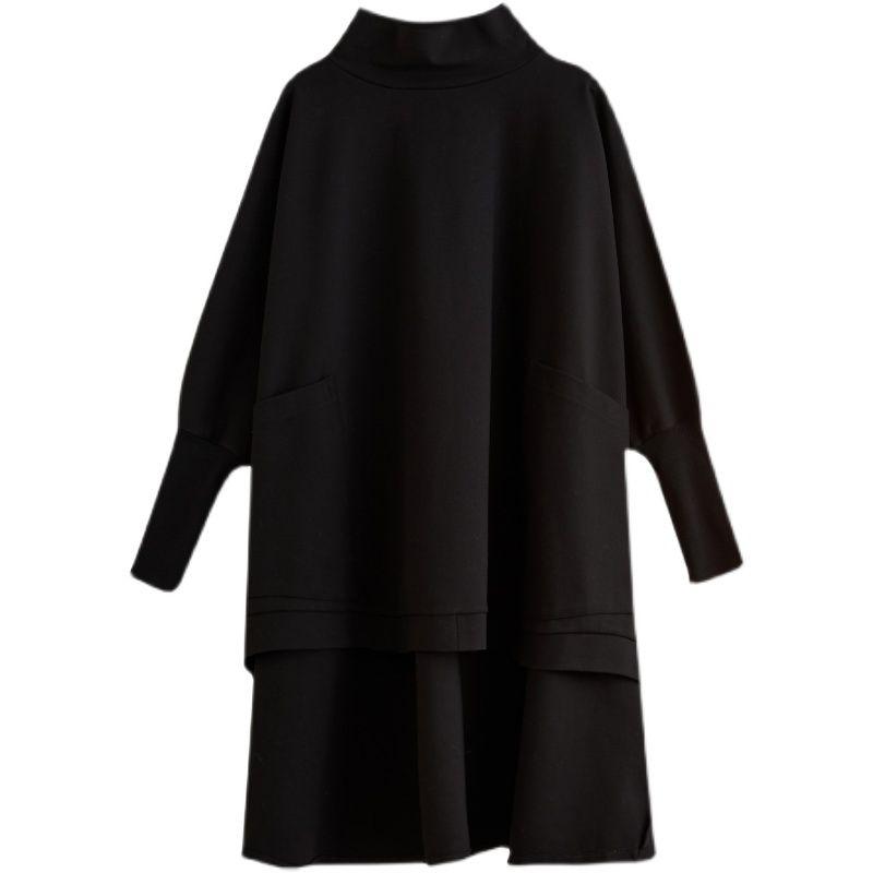 Store Størrelser Dame Uregelmessig Casual Svart Rullekragetopp Løs Høst Vinter Langermet Topper Oversized Genser