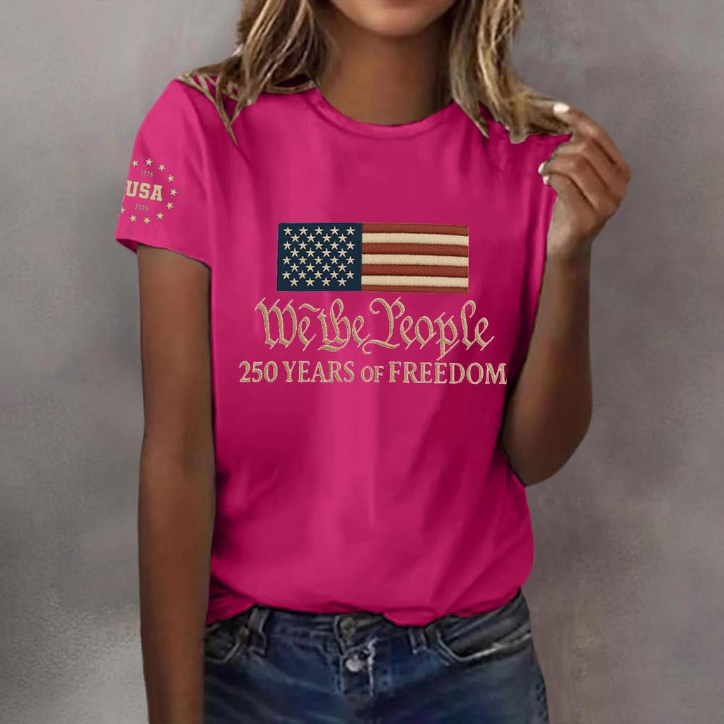 Pulôver casual feminino com decote redondo e manga curta, camiseta estampada