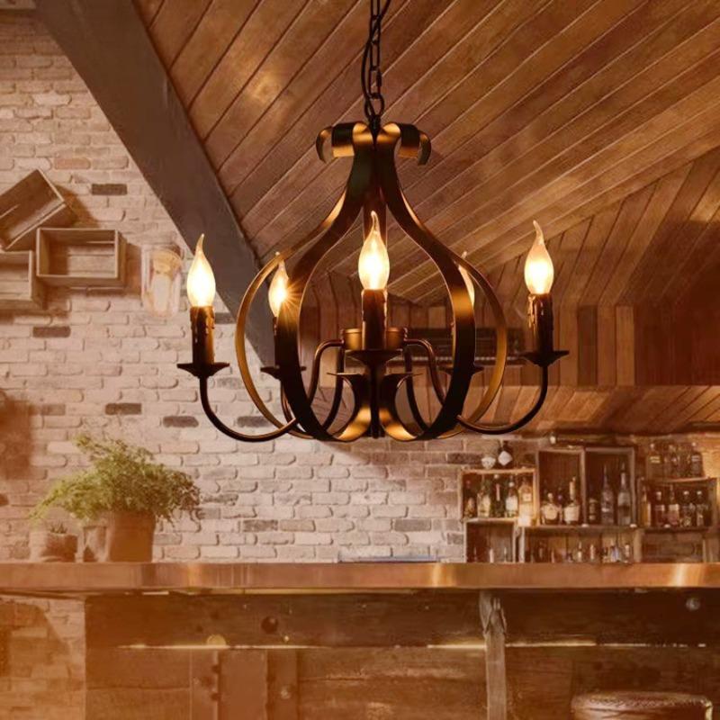 Industrial Retro Five-Head Iron Candle Chandeliers for Living Room, Dining Room  and Bar