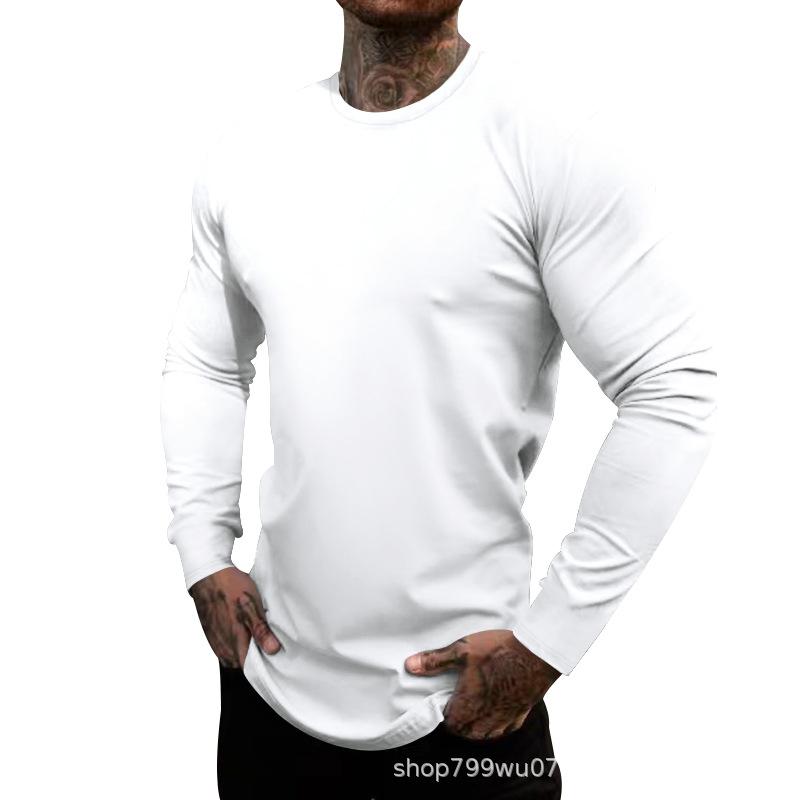 Men Long Sleeve T Shirt Slim Fit Casual Solid Top S белый