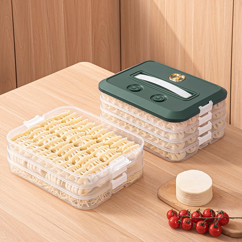 Space Saving Stackable Food Storage Containers 1-4 Layers Leakproof Sealed Dumpling Box for Kitchen Food Sorting