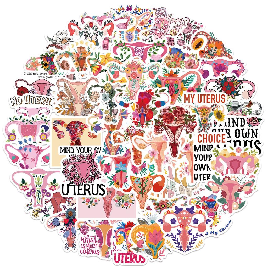 50 Feminist Uterus Floral Graffiti Stickers Decorate Suitcase Pen Guitar Notebook Waterproof Explosive