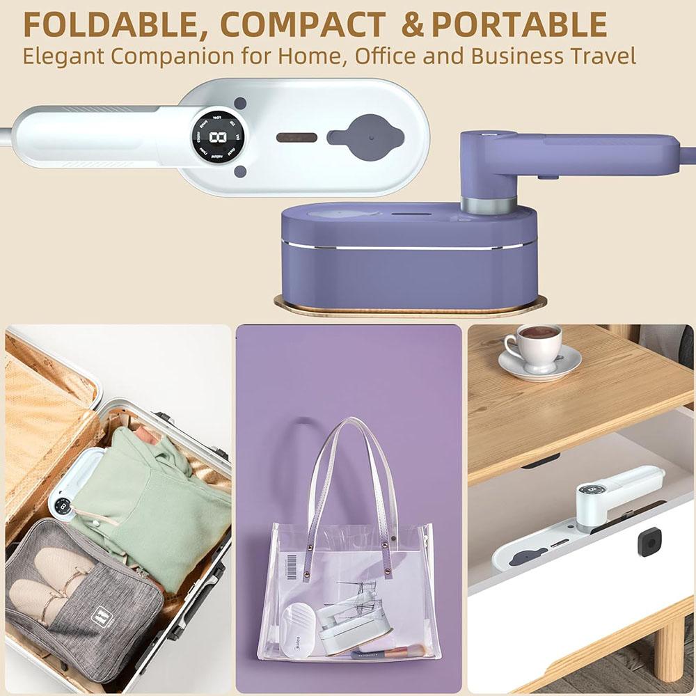 Portable Mini Travel Steam Iron for Clothes 8 Mode Adjustment Temperature and Wet/Dry Ironing Option with 180 Degree Rotation Travel Steamer