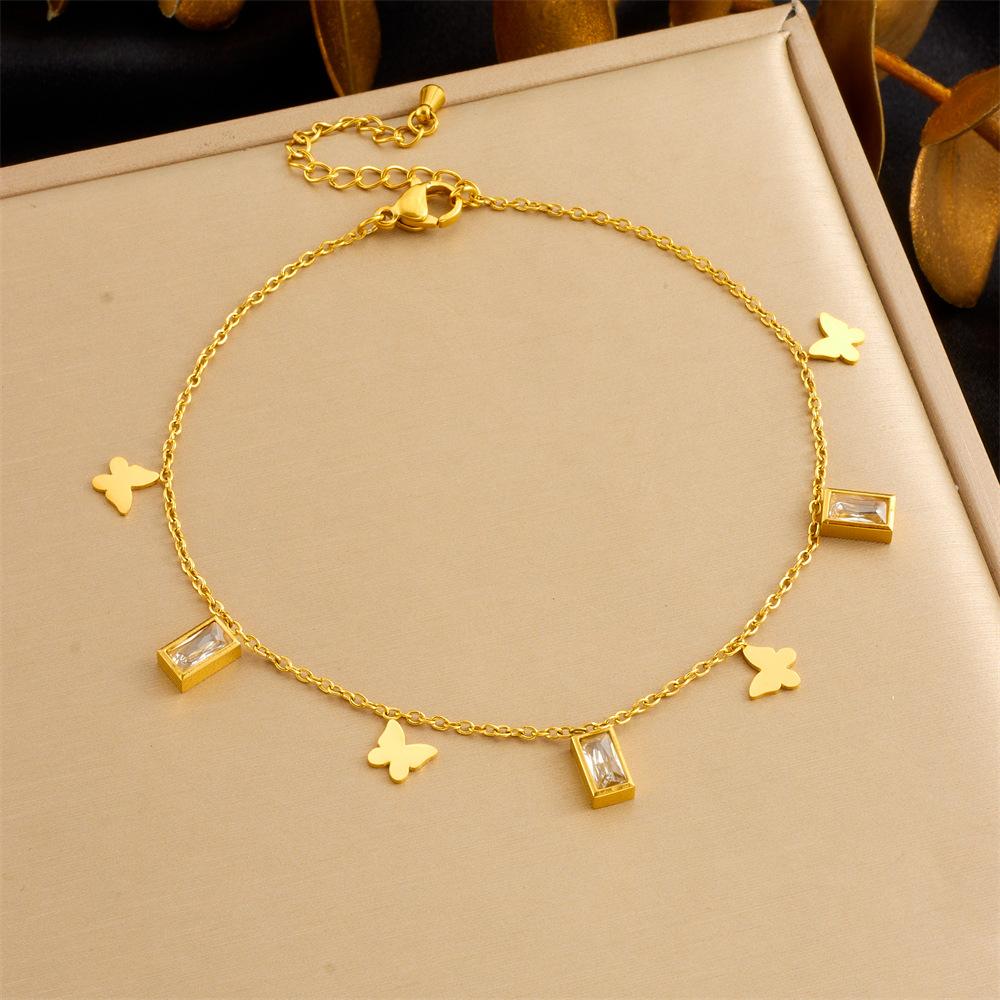 Fashion Beach Colorful Geometric Rhinestone Butterfly Heart Chain Anklet, Simple and Versatile