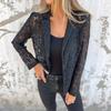 Womens Black Lace Blazer Long Sleeve Sheer Open Front Cardigan