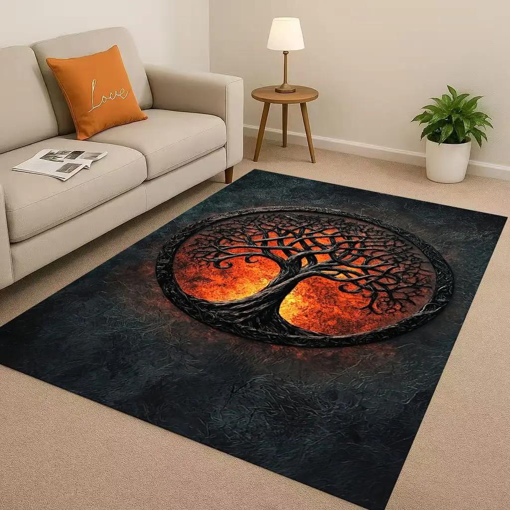 HD Colorful Tree of Life Yggdrasil Celtic Rune Living Room Non-Slip Area Rug Carpet for Bedroom Playroom Sofa,Home Decor Doormat