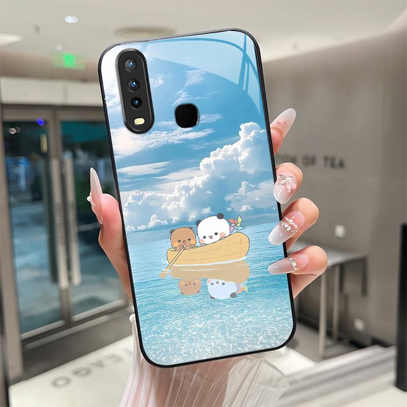 Beautiful Flower Cute Cats Case For Vivo Y11 2019 1906 Y12 Y17 Y15 Y19 Tempered Glass Phone Case Protective Cover Hard Shell