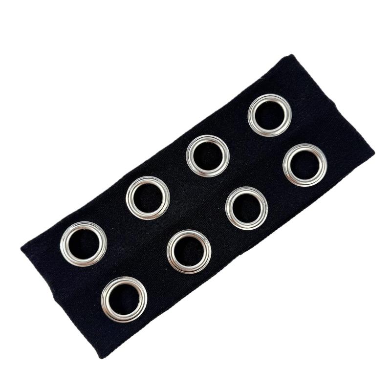 Style Hip-hop Punk Couleur Unie Creux Œillets d'Air Métallique Extensible Bandeau Festival de Musique Rock Bandeau Sombre Accessoires pour Cheveux