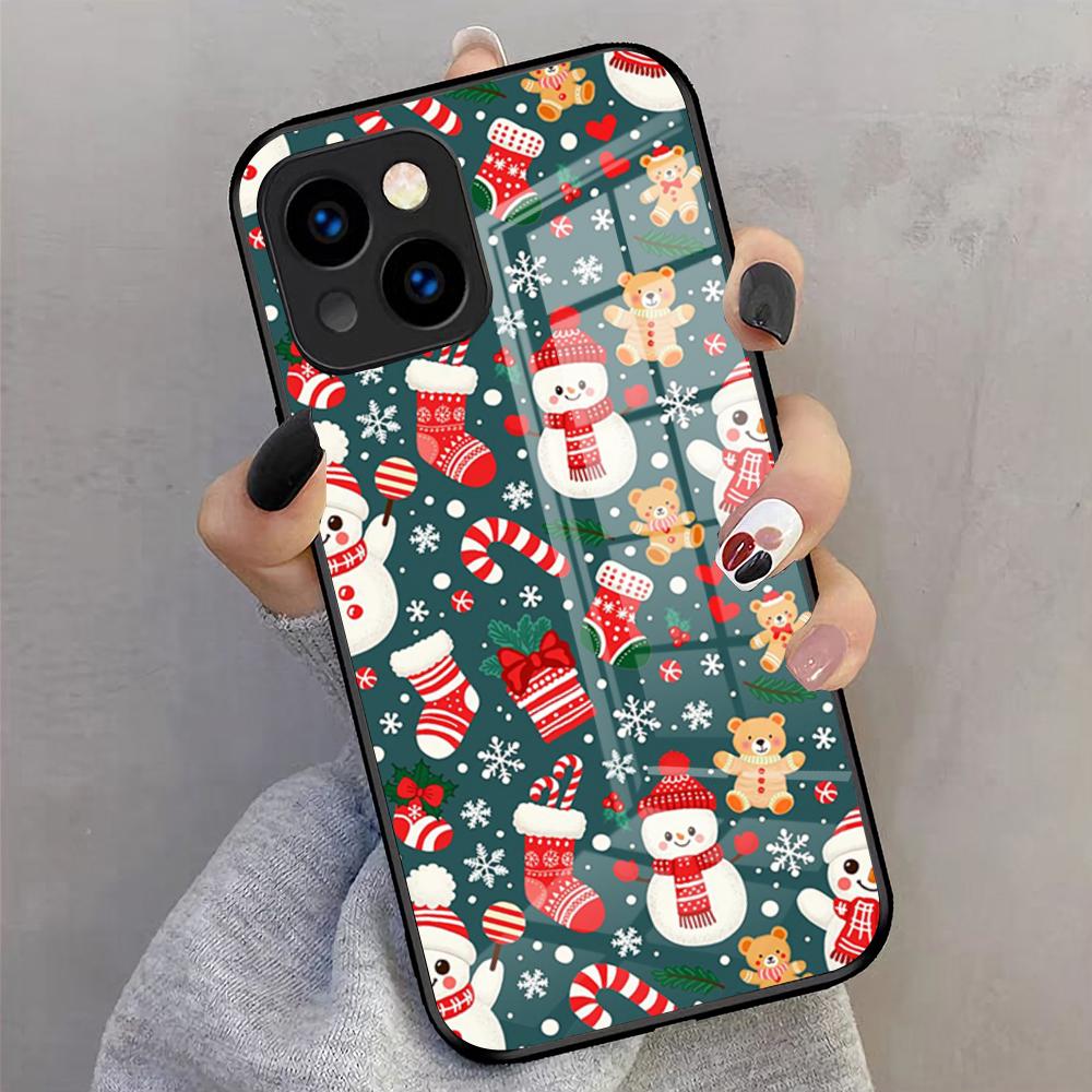 Christmas Santa Claus Snowman Phone Case For IPhone 17 Pro Max 16 15 14 Pro Max 13 11 X Xs Xr 8 7Plus Glass Cover