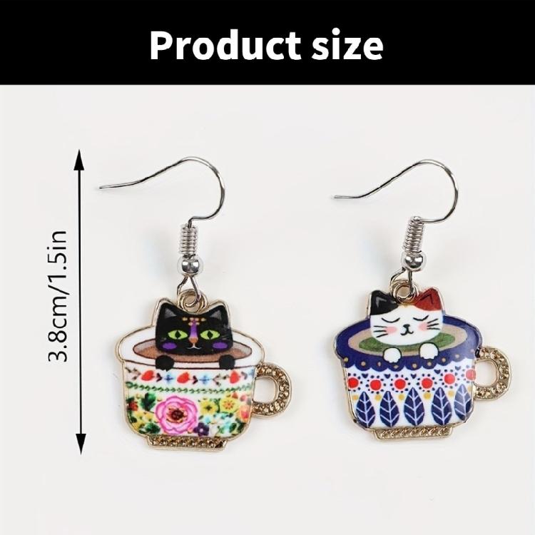 Cup Cats Earrings Animal Shaped Dangle Ear Drops Stylish Ear Rings Jewelry Elegant Ear Accessories for Parties Wear