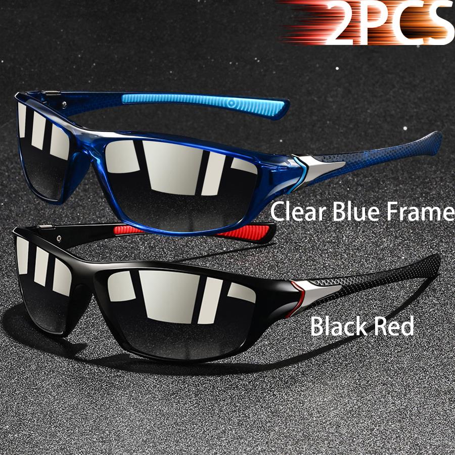 2 Pieces Fashion Vintage Sports Sunglasses Men Women Fishing Running Cycling  Sport Man Sun Glasses Anti-Glare UV400 Eyewear