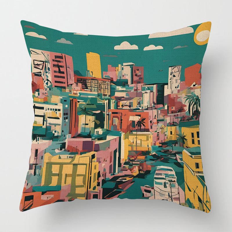 Home Decor Colorful Abstract & Cityscape Printed Pillowcases Pattern Cushion Cover Suitable for Sofa Bedroom Car Pillow Cover