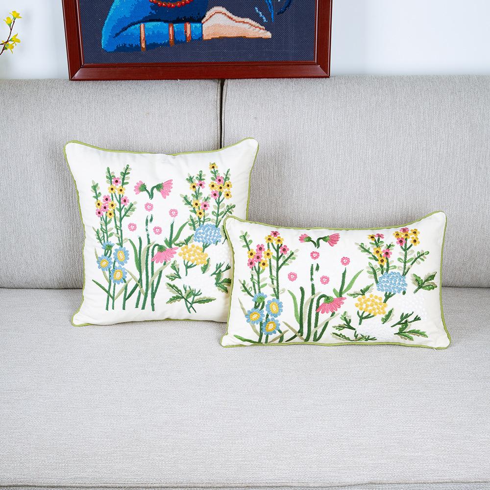 Cotton Embroidered European Pastoral Floral Cushion Cover 45x45cm Sofa Seat Home Decor Throw Pillow Case Living Room Decoration