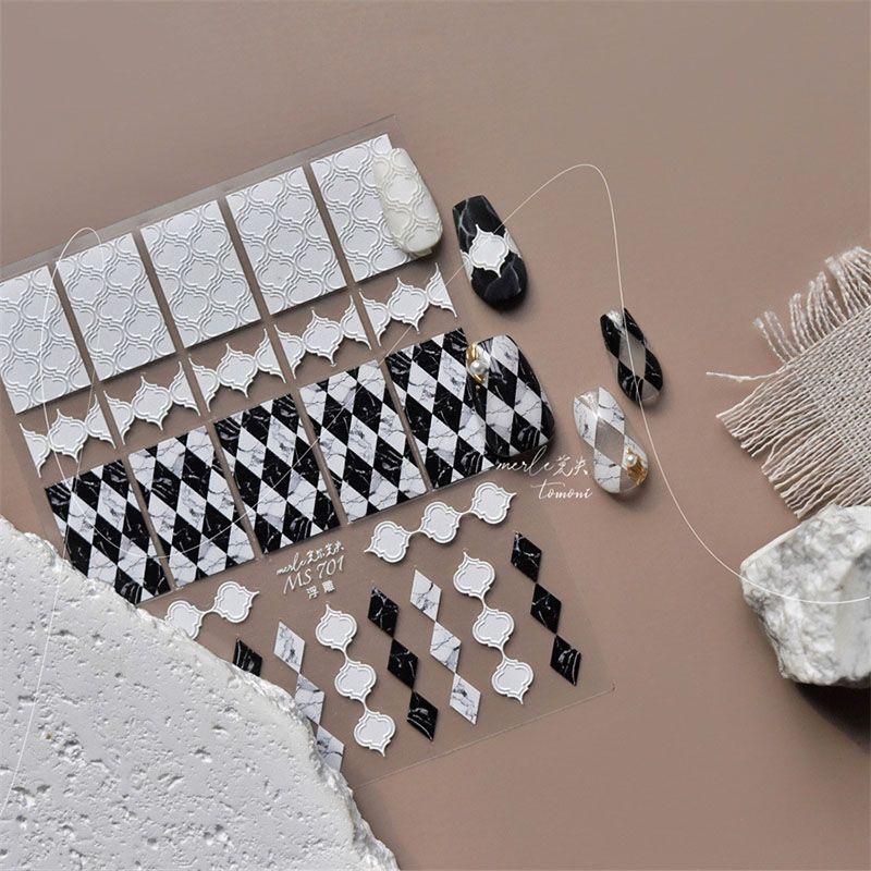 

Black and White Diamond Lattice Marble Nail Sticker New Arrival 5D Relief Three-Dimensional Internet Celebrity Ins Nail Sticker Decoration Marble diamond lattice 701((Relief))