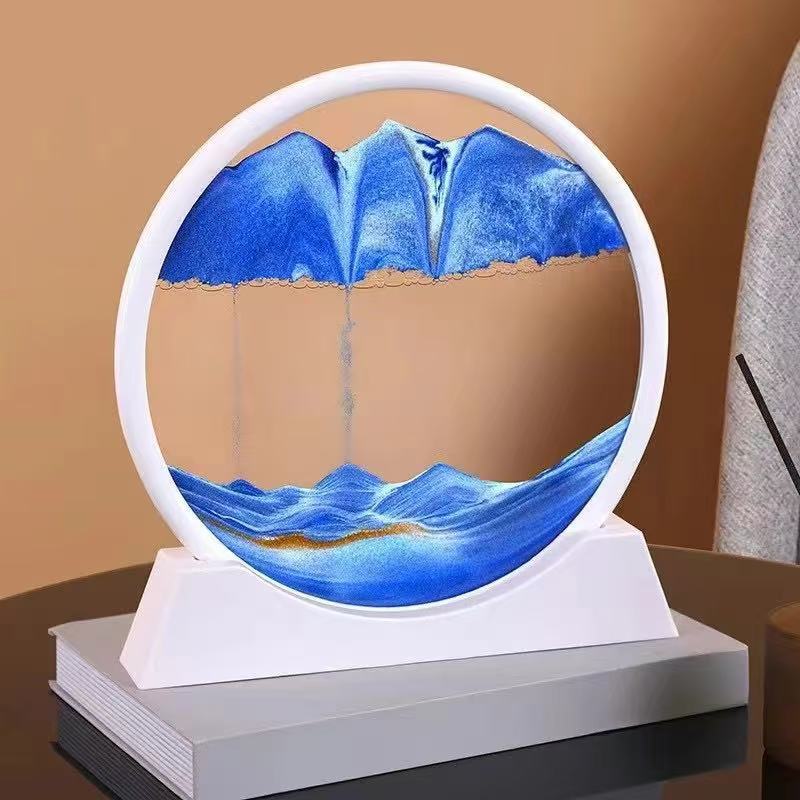3D Hourglass Quicksand Moving Sand Art Picture Round Glass Deep Sea Sandscape Craft Flowing Painting Home Office Work Decor