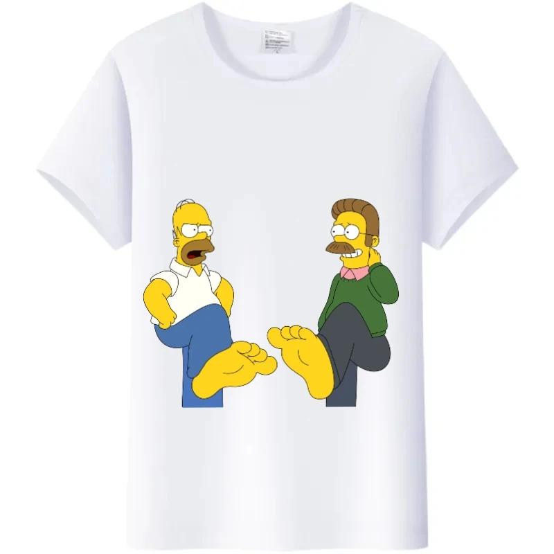 Casual Disney Cartoon Simpson Harajuku T-shirt Summer Blouses Ladies Men White Tees Tops Short Sleeve Blouses Women 90S Tshirt