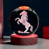 1 PC cheval en cristal sculpté au laser 3D, équipé d'un support de lampe de couleur bois, décoration de maison, veilleuse boule de cristal