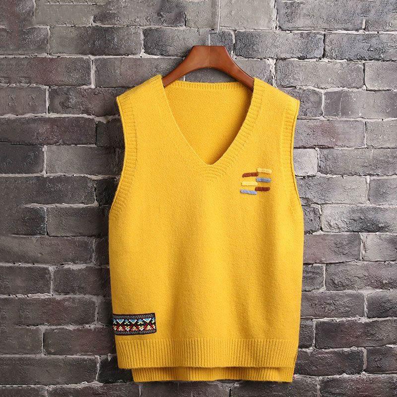 Jacquard Embroidered V-neck Knitted Contrast Ins Tank Top Student Women's Vest Sleeveless Sweater Pullover
