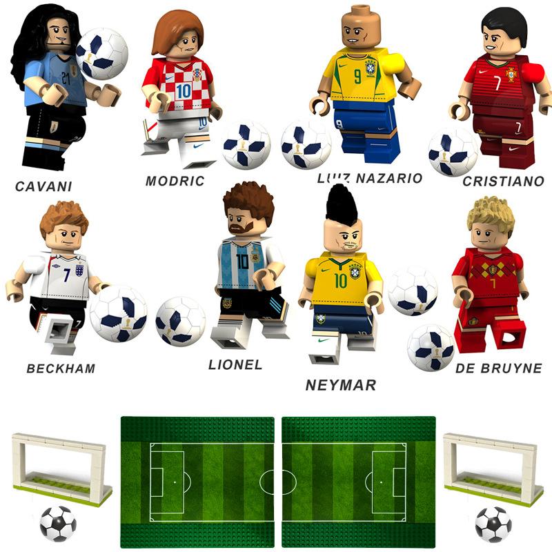 Fußballspieler Star Baustein Bösewicht Fußballfeld Szene Spielzeug Pyp