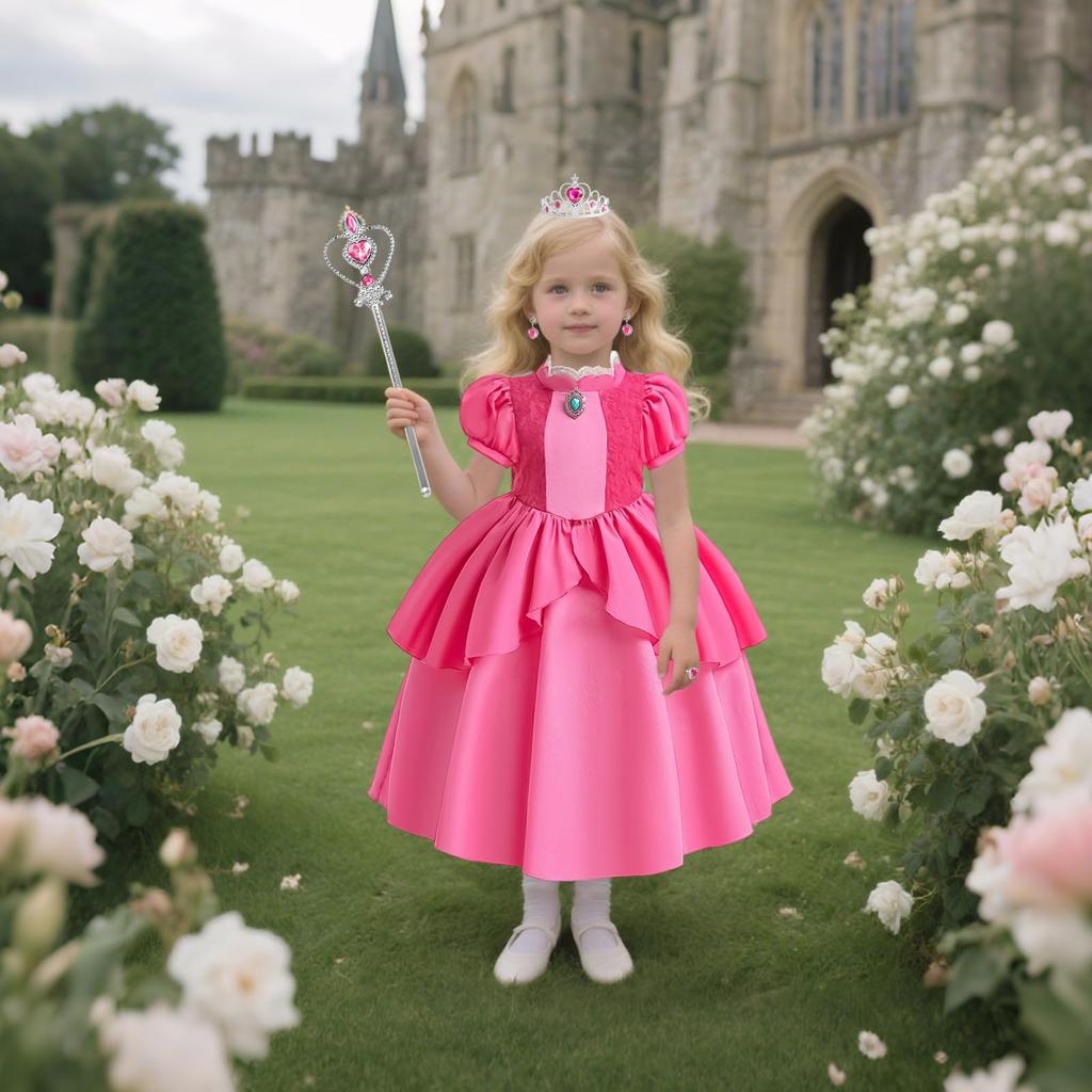 [EMGTTXDY] Prinzessin Peach Kleid, Cosplay-Kostüm für Kinder, Prinzessin Peach Kleid, Einteiler für Mädchen, Prinzessinnenkleid für Kinder, Cosplay-Kostüm, Kinder
